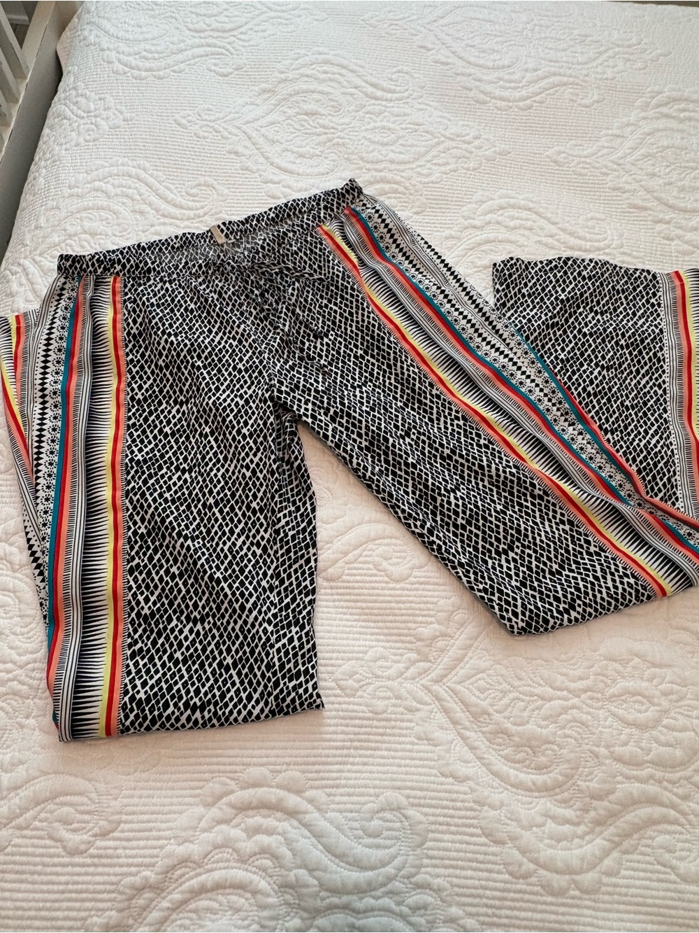 Rip Curl Black Patterned Flare leg Pants with Multicolor Side Stripes